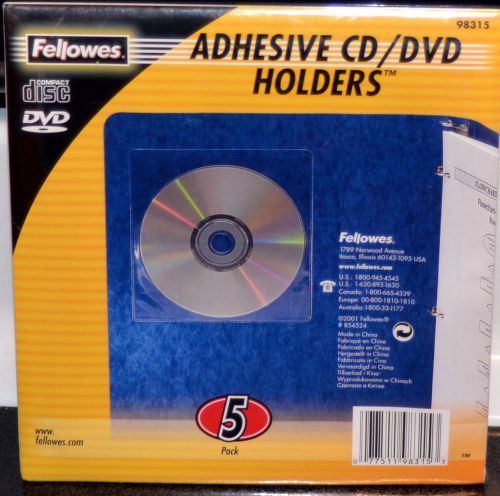 TWO FELLOWES 5pk CLEAR ADHESIVE CD/DVD HOLDERS ( #98315) NEW DISC SLEEVES