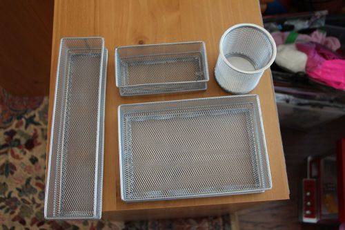 Silver mesh 4 piece drawer/desk organizer set from the container store for sale