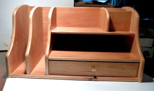 Wood Desk Organizer with felt lined Drawer ALL Solid Wood --- no particle board