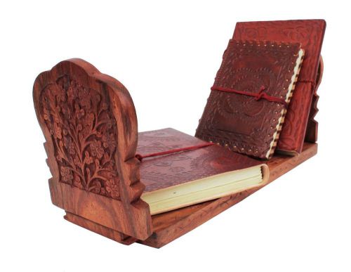 New Rosewood Book CD Stand Rack Holder Office Vintage Art Bookshelf Wood Carving