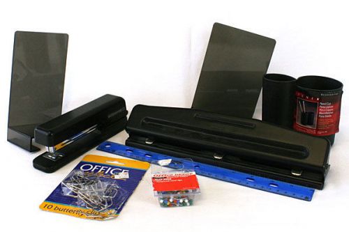 Lot of office desk accessories and supplies stapler punch bookends ruler more for sale