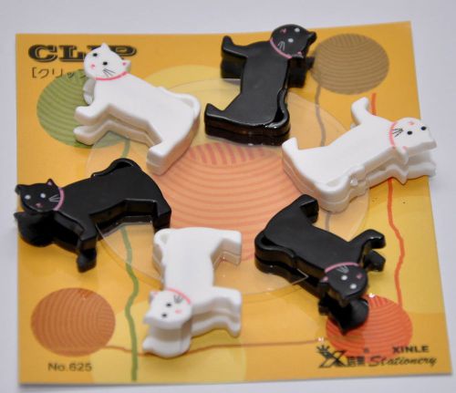 Cute and lovely Cats 6 Paper Clips Black and White