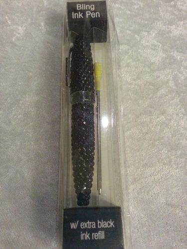 Black Rhinestone Crystal Bling Embellished Office Pen with extra ink refill NEW