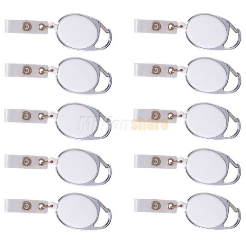 10 pcs retractable reel tag clip holder key id card badge carabiner style white for sale