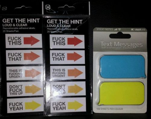Lot of 3 Get The Hint Loud &amp; Clear and Text Messages Sticky Notes