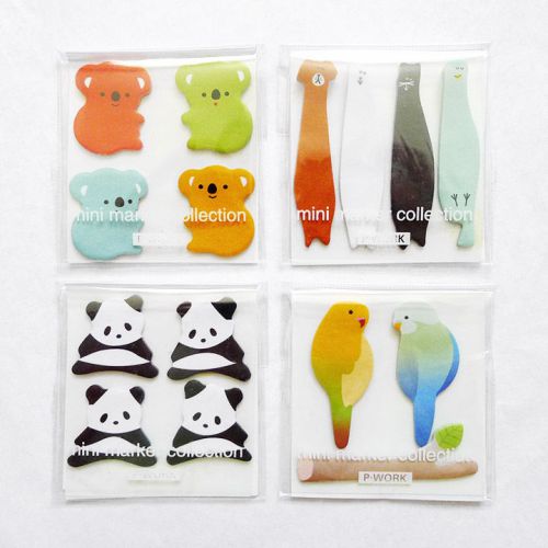 LOT 4 pc SET Mini Paper Sticky Notes/Page Markers/Flags Post-Its: Bears, Animals
