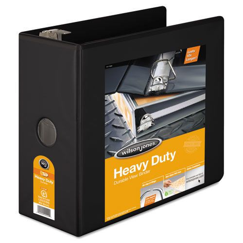 Heavy-duty d-ring vinyl view binder, 5&#034; capacity, black for sale