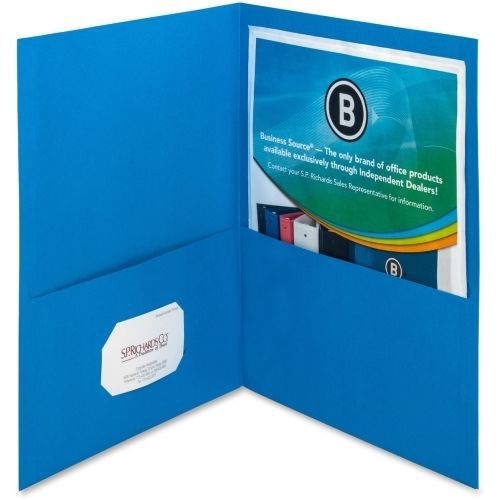 Business Source Double Pocket Portfolio - Letter - Blue - 25 / Box - BSN78491