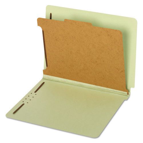 Pressboard End Tab Classification Folders, Four Sections, Letter, Green, 10/Box