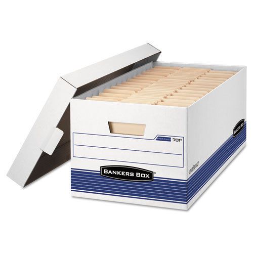 Stor/file storage box, letter, locking lid, white/blue, 4/carton for sale