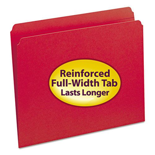 File folders, straight cut, reinforced top tab, letter, red, 100/box for sale