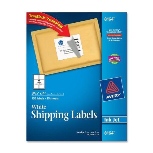 Avery White Mailing Labels - 3.33&#034; Width X 4&#034; Length - 150 / Pack - (8164)