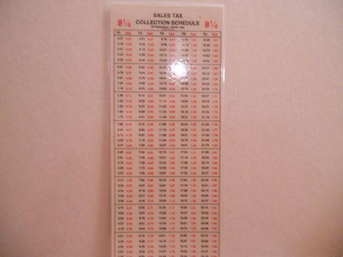 Sales Tax Schedule Laminated 8 1/4%   4 1/4&#034; x 10&#034; Two Sided Lot of 2
