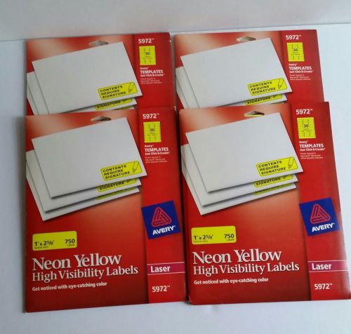 Lot Of 4 Avery 5972 Laser Labels Neon Yellow 2400 High Visiblity 1&#034;x 2 5/8&#034;