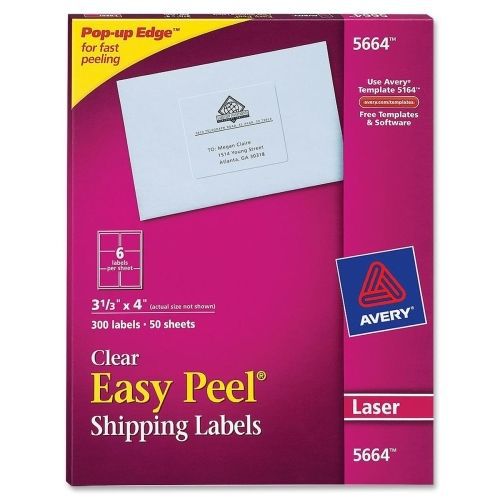 Avery Easy Peel Mailing Label -3.33&#034;Wx4&#034;L - 300/Box - Laser, Inkjet -Clear
