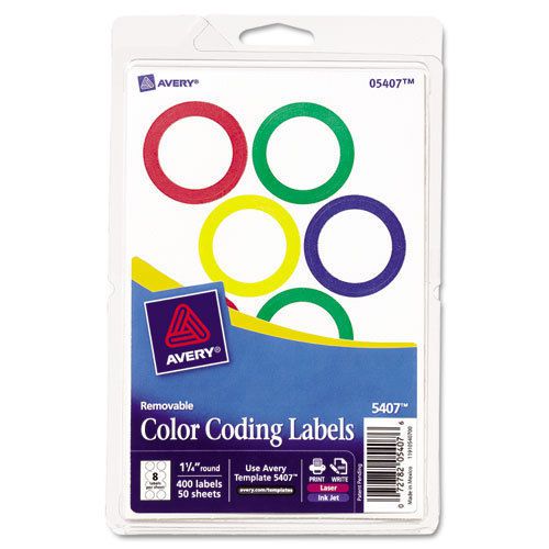 Print or Write Removable Color-Coding Labels, 1-1/4 Diameter, Assorted, 400/BX