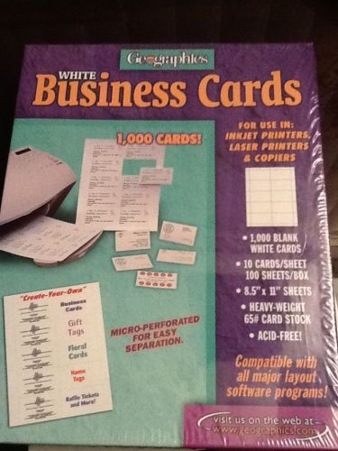 Business Cards, Laser/Inkjet/Copier, 3-1/2&#034;x2&#034;, 1000 Cards/PK, White, NEW!