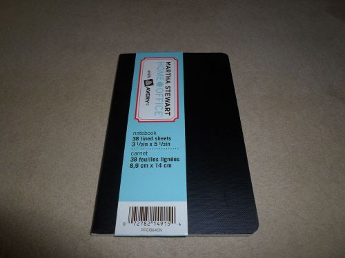 Martha Stewart Home Office Black Notebook, 38 Lined Sheets, 3 1/2&#034; X 5 1/2&#034;, NEW