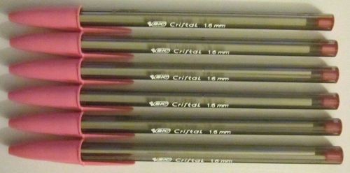 6 Bic Cristal Bold Ballpoint Pens - Pink Ink - Bold 1.6mm