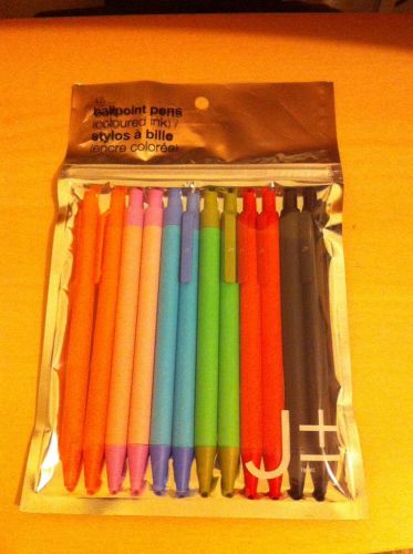 12 colored ink ballpoint pens - 6 different colours for sale