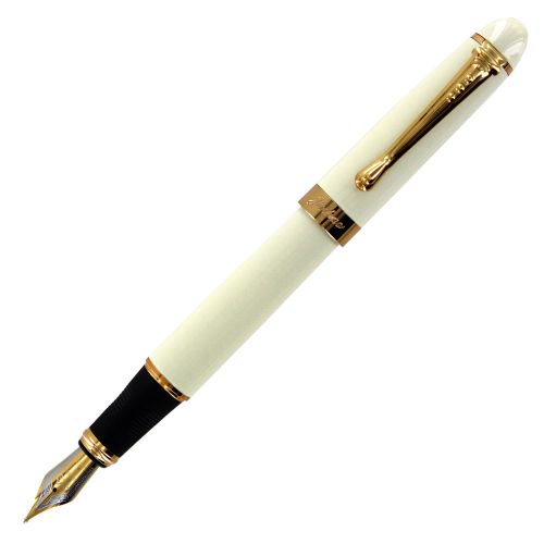 JinHao X450 Elegant White Barrel, Gold Trim Fountain Pen, Medium Point