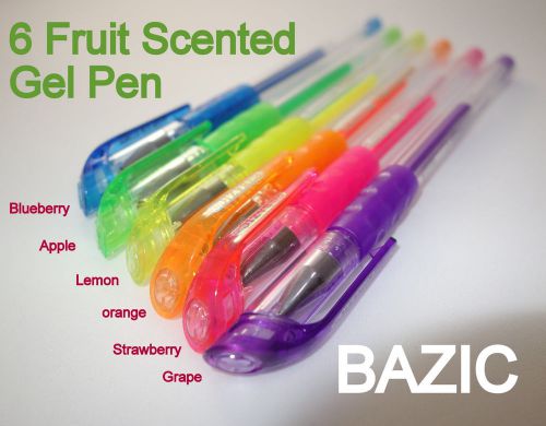 BAZIC - Fruit Scented Fluorescent Gel Pen 6pcs Set with Cusion Grip Medium Point