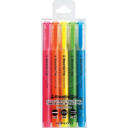 Kokuyo Beetle Tip 3way Highlighter Pen - 5 Color Set Free shipping Japan FS