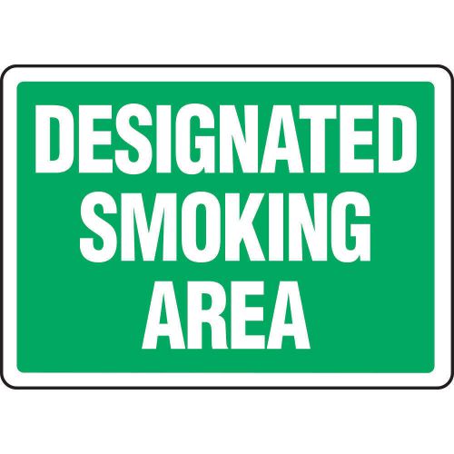 Smoking area sign, 7 x 10in, wht/grn, eng msmk493vs for sale