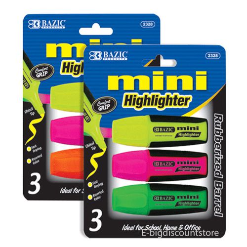 BAZIC 2328 Mini Highlighter,3/Pack  Green,Pink,Yellow, BRAND NEW!! FREE SHIPPING