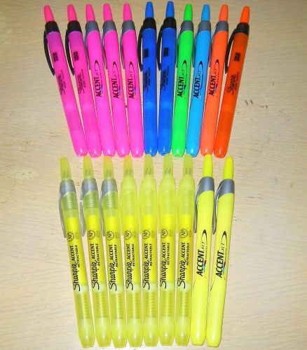20 SHARPIE ACCENT RETRACTABLE HIGHLIGHTERS ASSORTED COLORS LOOSE NEW