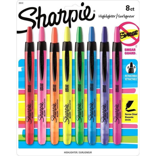 Sharpie Accent Retractable Highlighters, Assorted, Fine Point, 8/Pack, New
