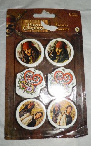Pirates Of The Caribbean Pencil Erasers - One Package of 6 erasers -