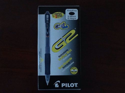New Box of Pilot G2  Gel Ink  Fine Point  Black Ink Pens (Total 12 Pens)