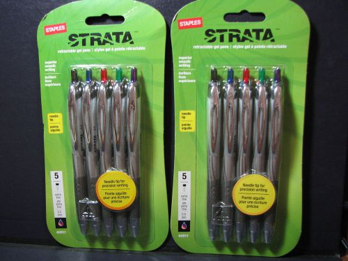 2 x Staples® Strata™ Gel Retractable Pens, Extra Fine Point .5, Assorted, 5/Pack