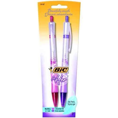 Bic For Her Retractable Gel Pens 0.7mm Pink and Purple 2 Count