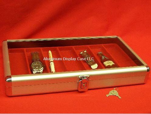 14 x 8 x 2&#034; aluminum display case w 7 slot red insert for sale