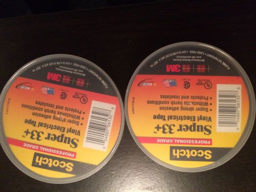 Lot of 2 - 3m scotch super 33+ vinyl electrical tape .75&#034; x 66&#039; black - new for sale