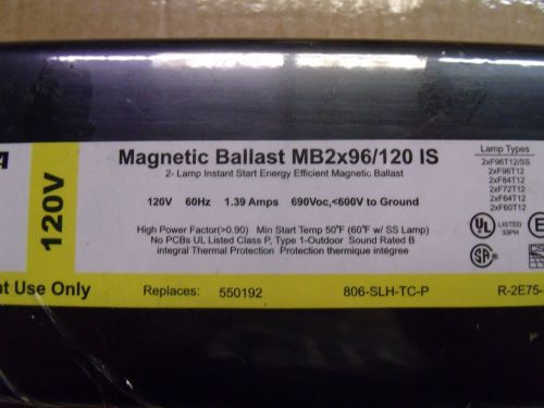 Brand new sylvania magnetic ballast mb2x96/120 is 120v 60 hz for sale