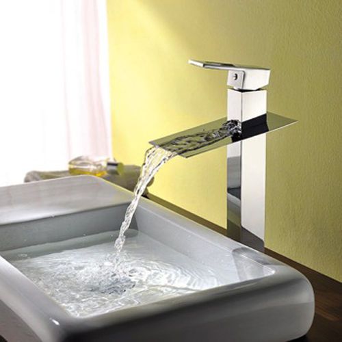 Waterfall single hole modern vessel sink faucet in chrome finished free shipping for sale