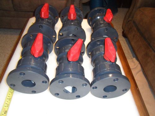 Chemline safe-bloc true union 2” flange pvc ball valve 150 psi 140f new lot of 6 for sale