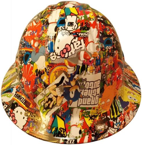 New! hydro dipped full brim hard hat w/ ratchet suspension - sticker bomb 2 for sale