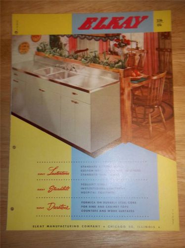 Vtg Elkay Manufacturing Co Catalog~Kitchen Sinks~Lustertone/Duratone~1953