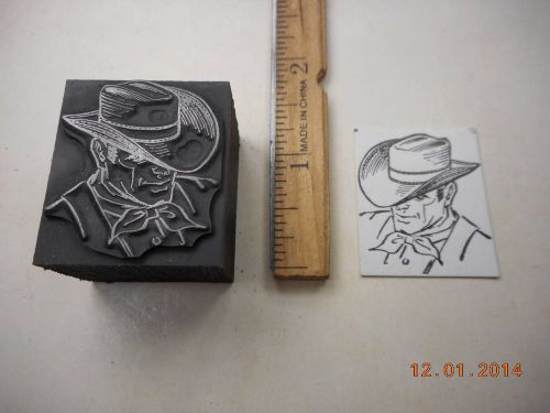 Letterpress Printing Printers Block, Cowboy wearing Hat and Scarf