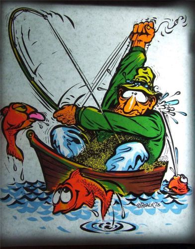 Lot of 8 Vintage 1970&#039;s ROACH Day-Glo Heat Transfers ~ Fishing Row Boat