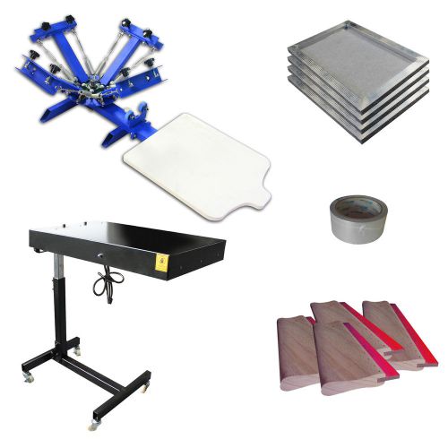 Brandnew 4 color 1 station screen press flash dryer &amp; screen printing supply kit for sale