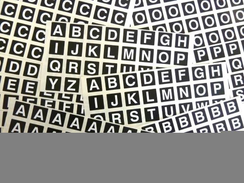 White Alphabet Letters on Black 20mm Square Labels Durable Plastic Stickers