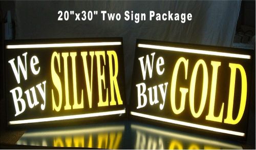 (2) 20&#034; x 30&#034; LED Light box Signs - We Buy GOLD &amp; We Buy SILVER - Window Signs