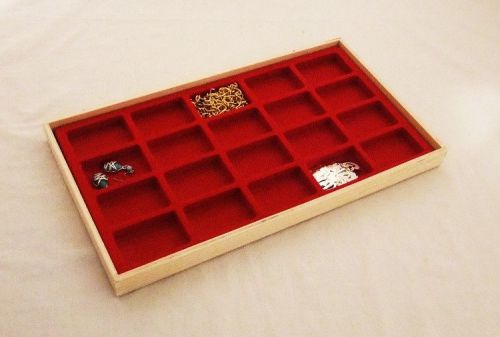 20 SLOT NATURAL WOOD DISPLAY CASE FOR EARRINGS AND OTHER JEWELRY RED