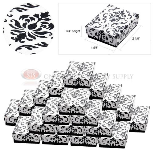 25 Damask Print Gift Jewelry Cotton Filled Boxes 2 1/8&#034; x 1 5/8&#034; x 3/4&#034; Rings