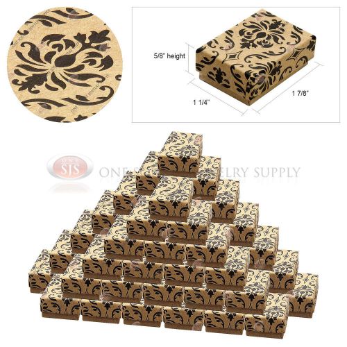 50 Kraft Damask Print Gift Jewelry Cotton Filled Boxes 1 7/8&#034; x 1 1/4&#034; x 5/8&#034;